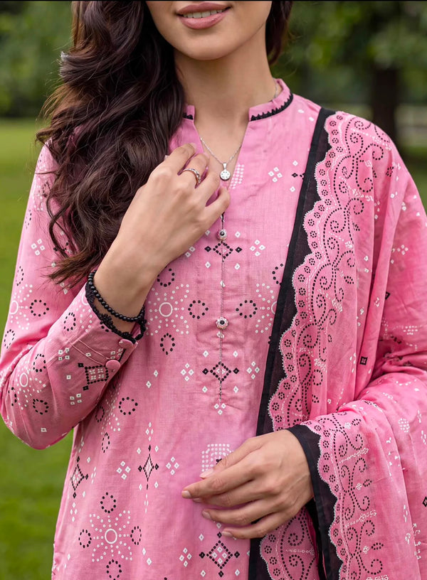 Pink Printed Lawn – Unstitched 3 Piece Suit