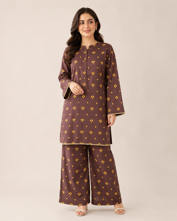 Golden Cocoa – Stitched Lawn 2 Piece Co-ord Set