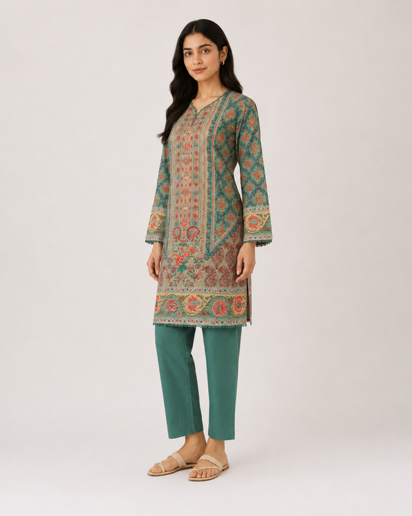 Heritage Sage – Stitched Cambric 2 Piece Suit