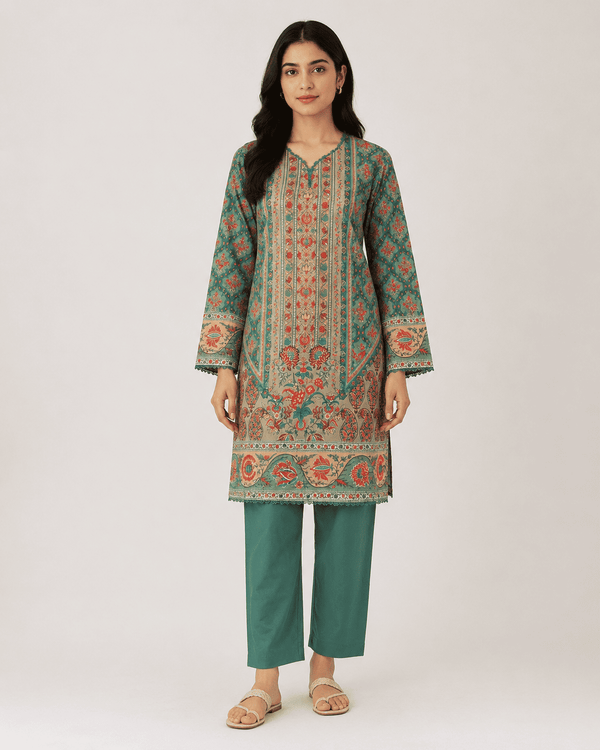 Heritage Sage – Stitched Cambric 2 Piece Suit