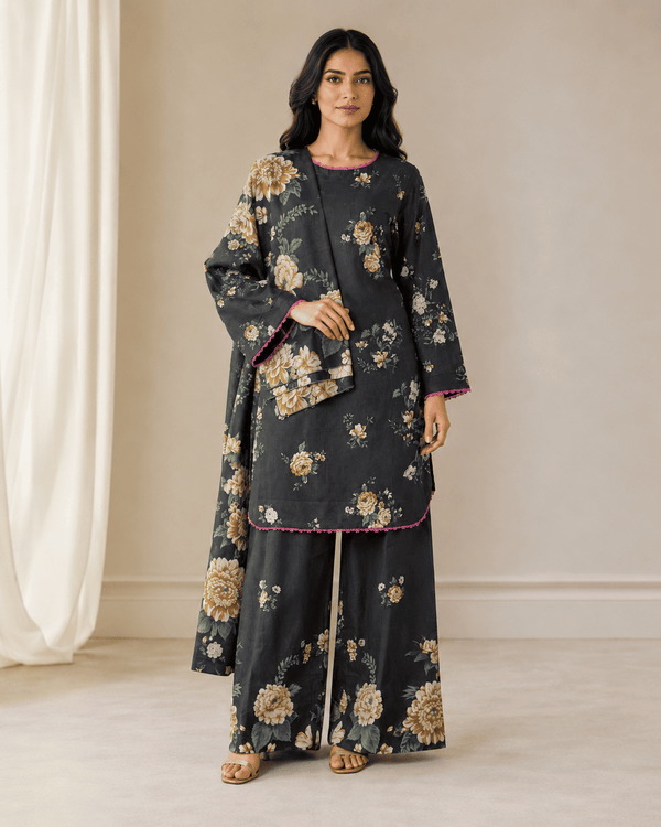 Midnight Floral – Stitched Lawn 3 Piece Co-ord Set