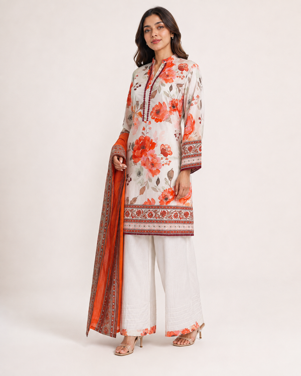 Terracotta Bloom – Stitched Lawn 3 Piece Suit