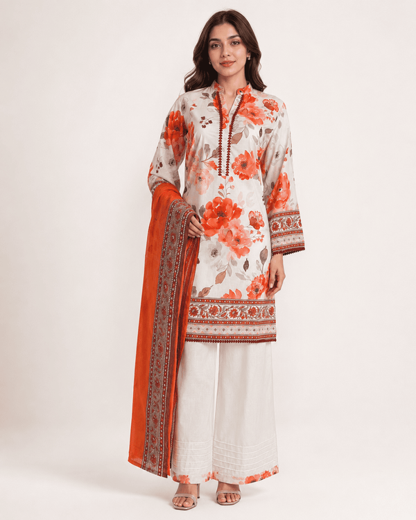 Terracotta Bloom – Stitched Lawn 3 Piece Suit