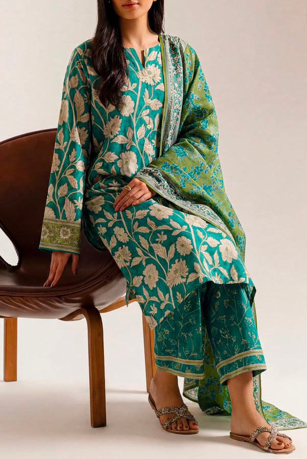 Sea Green Printed Lawn – Unstitched 3 Piece Suit