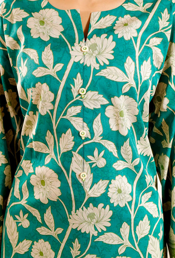 Sea Green Printed Lawn – Unstitched 3 Piece Suit