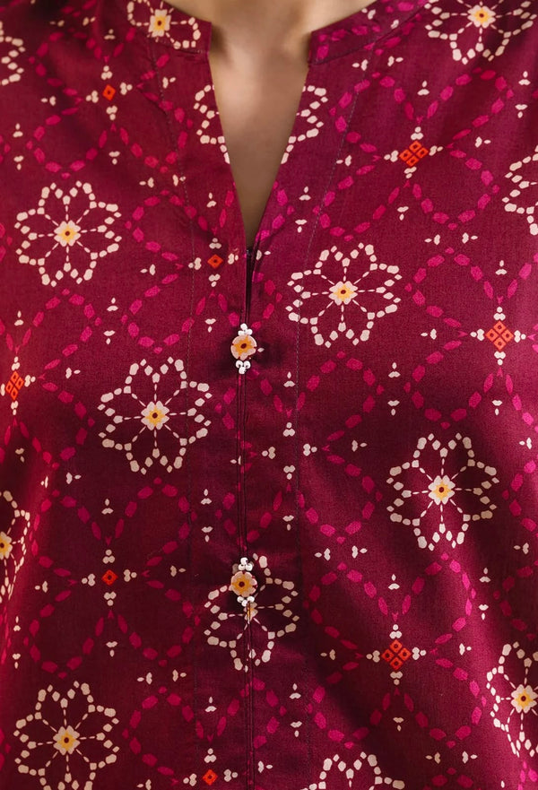 Magenta Printed Lawn – Unstitched 3 Piece Suit