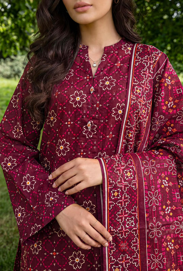 Magenta Printed Lawn – Unstitched 3 Piece Suit